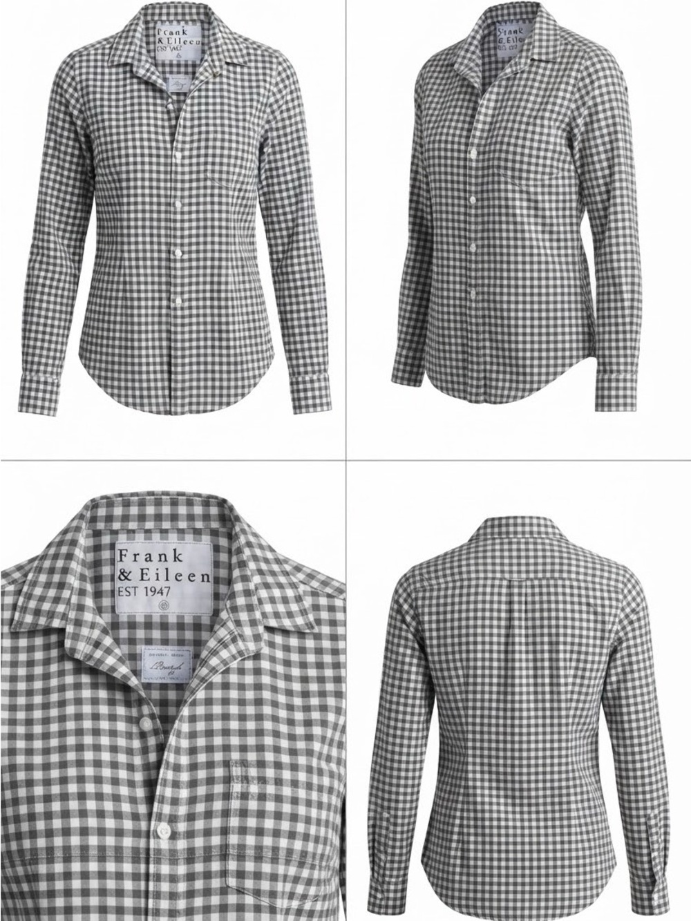 Frank & Eileen Barry Gray and White Gingham Button-Down Shirt Size Small - Picture 3 of 12
